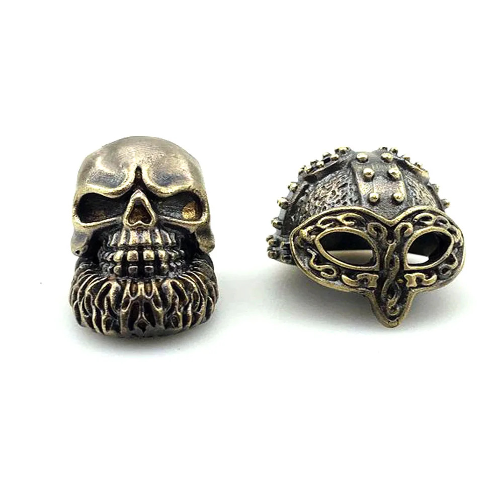 Helmet Skull Knife Beads Outdoors DIY Tools EDC Brass Lanyard Pendants Necklace Key Rings Accessories Woven Paracord Pearl