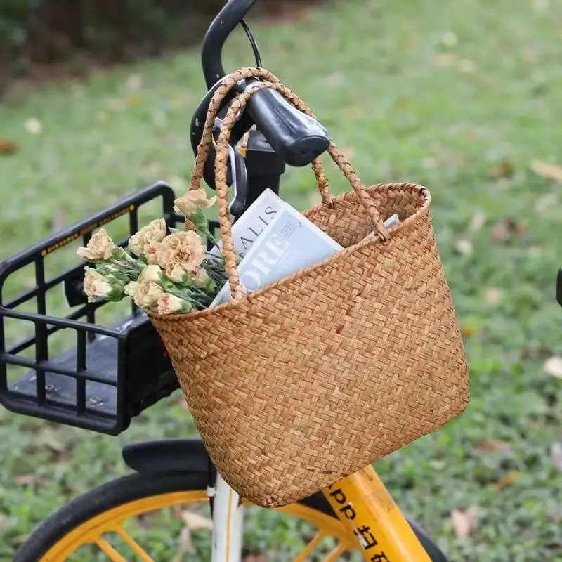 BOHO Style Handmade Bamboo Woven Handbag Suitable For Beach Vacations, Picnics,Picnic storage basket, Available in 2 sizes