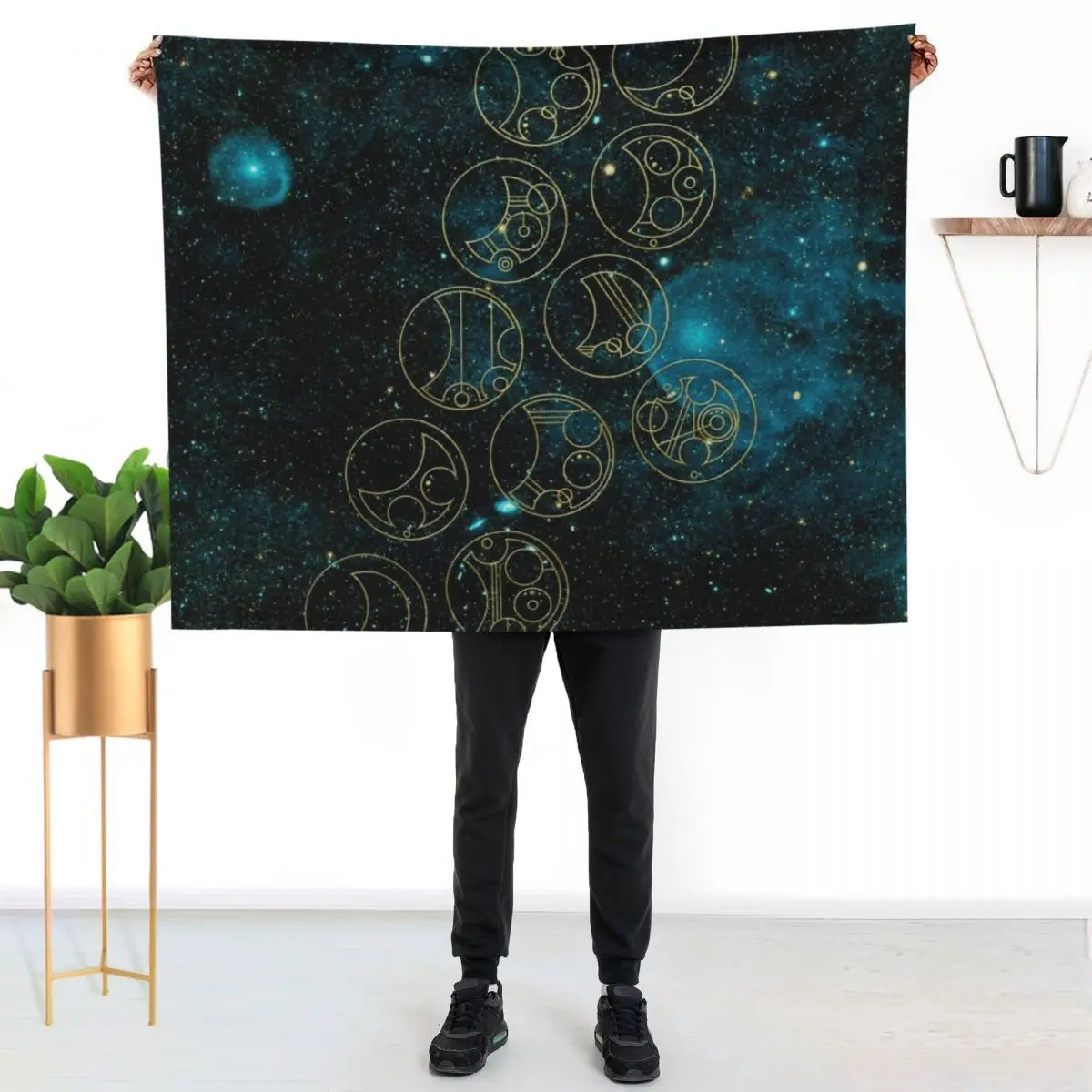 Time Lord Words in Gold on Teal Stellar Background Throw Blanket Bed linens Plaid Furrys for babies Thermals For Travel Blankets