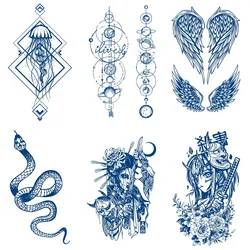 Autocollant de Tatouage Dégradé à Base de Plantes, Semi-Permanent, Méduse, Communautés ète, Plume, Salle, Grand Motif, Transfert d'Eau, Durable 15 Jours