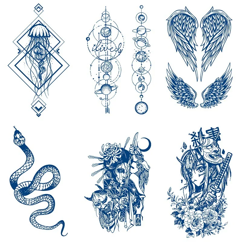 Semi-permanent Herbal Gradient Tattoo Sticker Jellyfish Planet Feather Snake Large Pattern Water Transfer Tatoo Lasting 15 Days