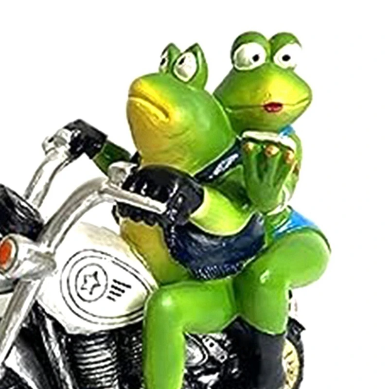 Motorcycle Resin Frog Couple Riding On Motorcycle Figurines Frog Figurine Decor Resin Frog Gifts Garden Frog Decor