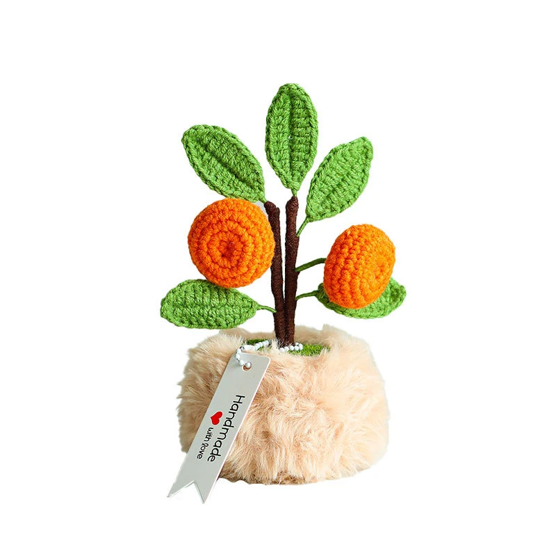 1pc Creative Small Crochet Fruit Bonsai Fake Orange Potted Knitting Plant Knitting Orange Tree Desktop Ornaments Room Decor