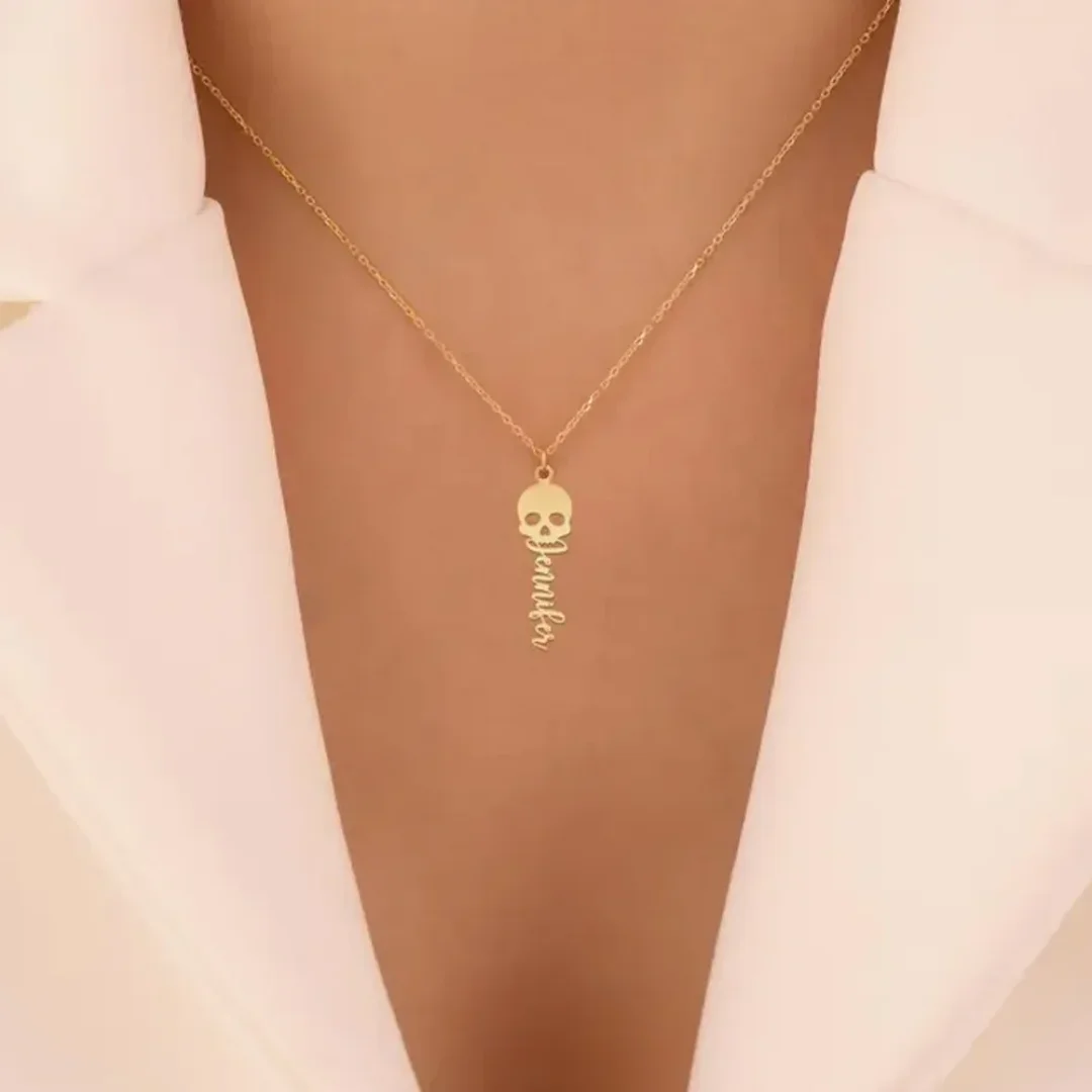 مخصص الجمجمة قلادة شخصية اسم Engrav القوطية نمط داينتي سلسلة مجوهرات فريدة هدية للرجال النساء منفعل الموضة الحاضر