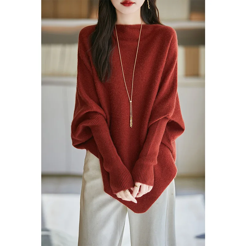 Women New 1 Character Collar Shawl Easy Style Autumn Winter 100% Merino Wool Fashionable Versatile Pullover  Knitwea Sweaters