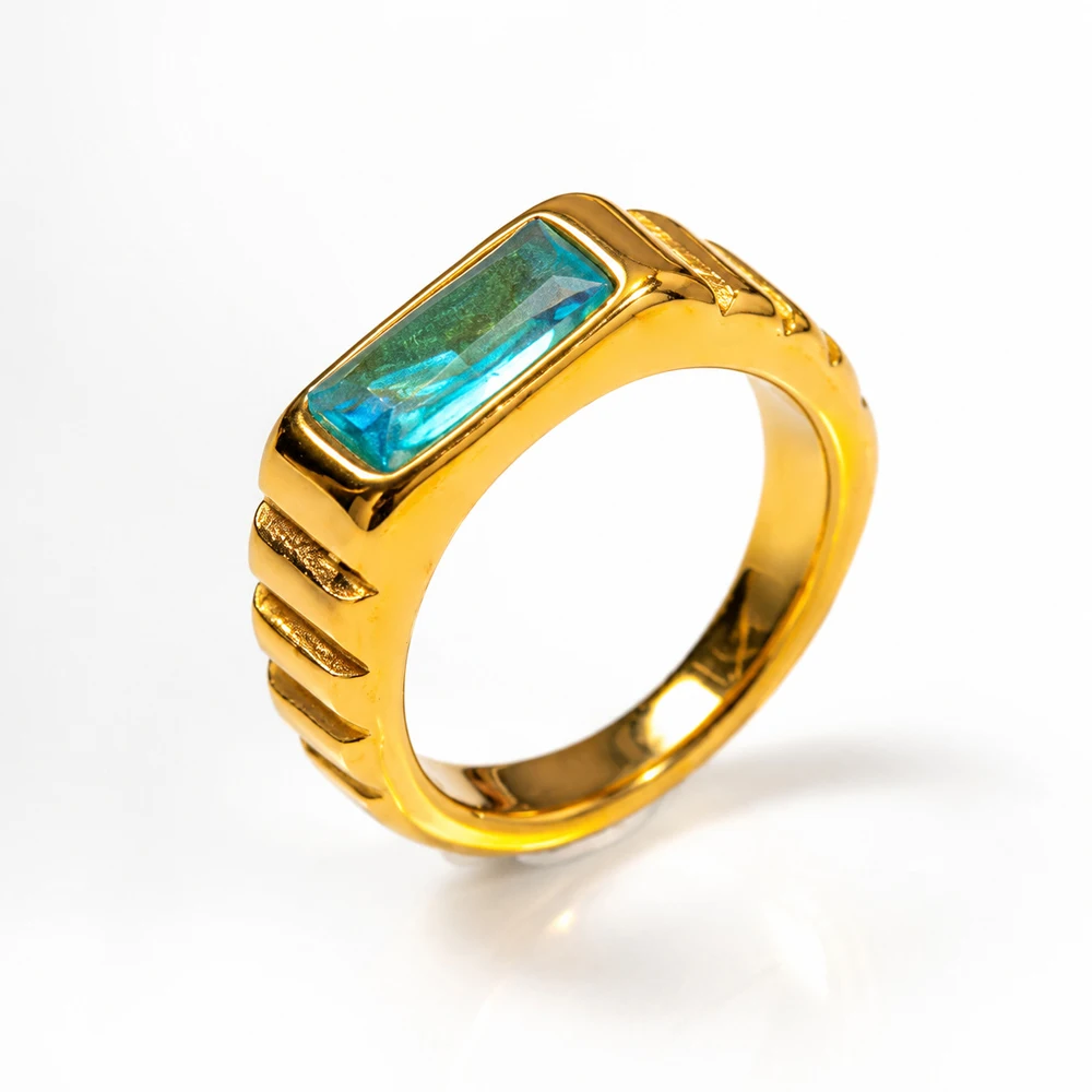 Vintage Luxus Smaragdgrüner Edelsteinring für Herren, Edelstahl, breites Band, rechteckiger Ring, Retro-Streifendesign, Statement-Schmuck – Detail 13