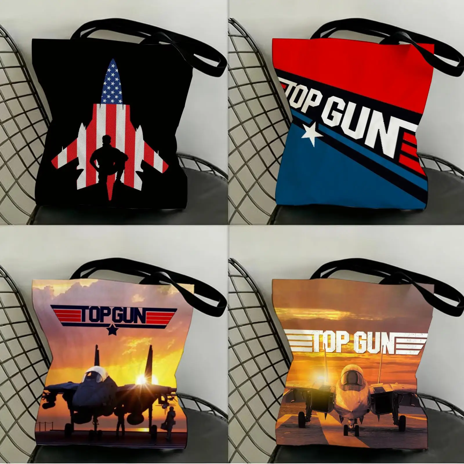 

Classic Film T-Top Gun Storage Bags Canvas Double-Sided Print Shopping Bag Large Capacity Aesthetic Reusable Tote Bag