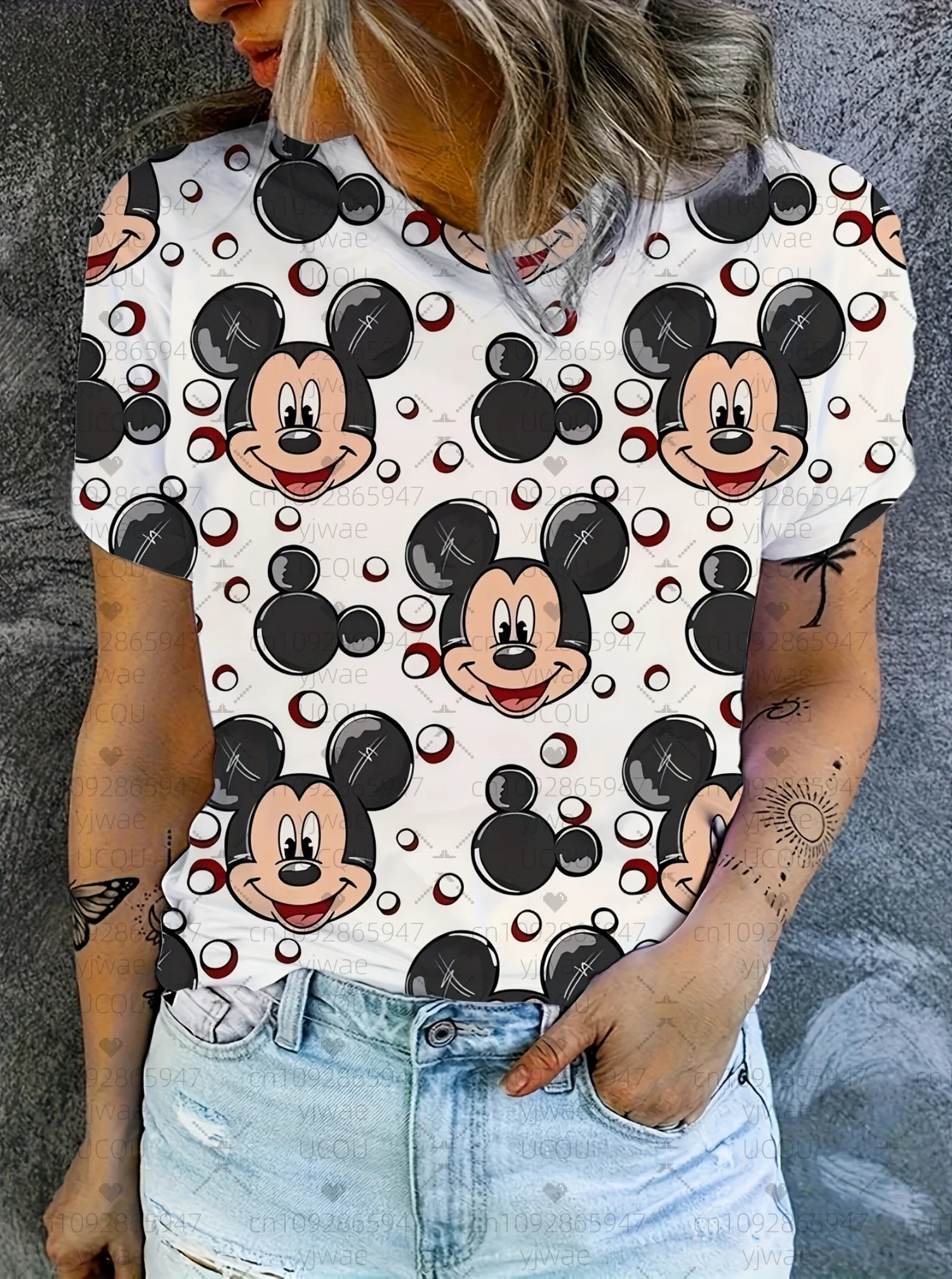 

Summer Women Latest Polyester Unisex Mickey Mouse Print Tees Women O Neck Short Sleeved Casual Lightweight Tee Women Clothing