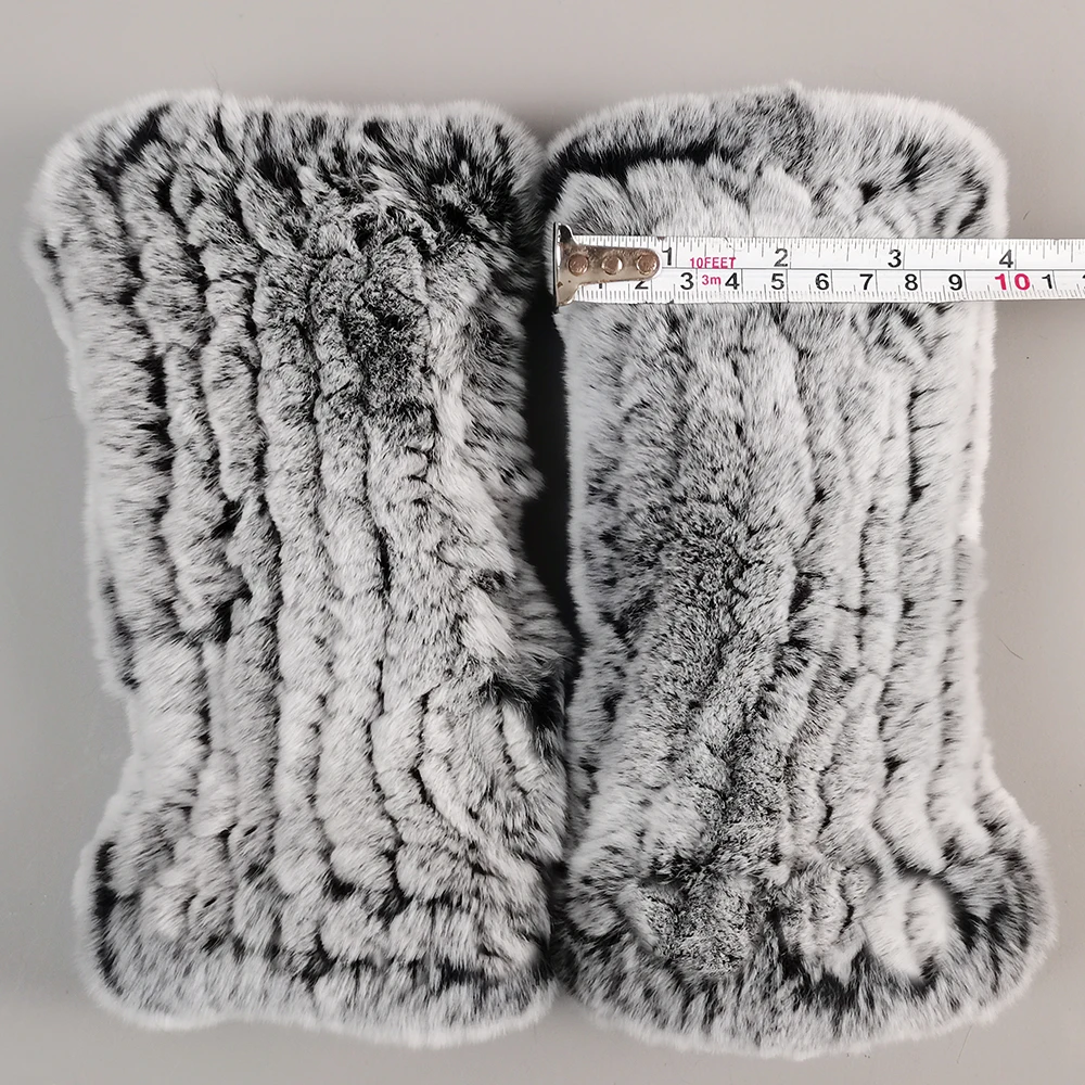 New Women 100% Real Genuine Knitted Rex Rabbit Fur Mittens Winter Warm Lady Real Fur Fingerless Gloves Handmade Knit Fur Mitten