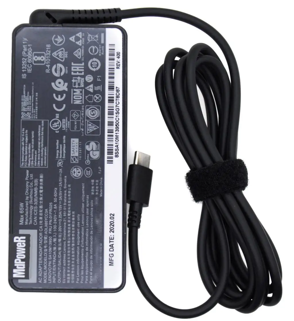 65W 20V 3.25A TypeC USB AC adaptador cargador de ordenador portátil para Lenovo ThinkPad E470 E480 E490 E495 E580 E590 GaN L380 L390 P51s