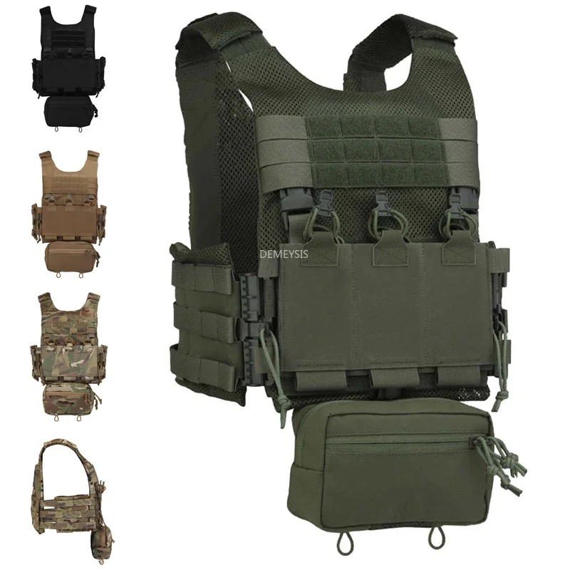 

Tactical Camouflage Vest Triple Panel Magazine Pouches Quick Release Shooting Hunting MOLLE Vests with Hanging Sub Bag