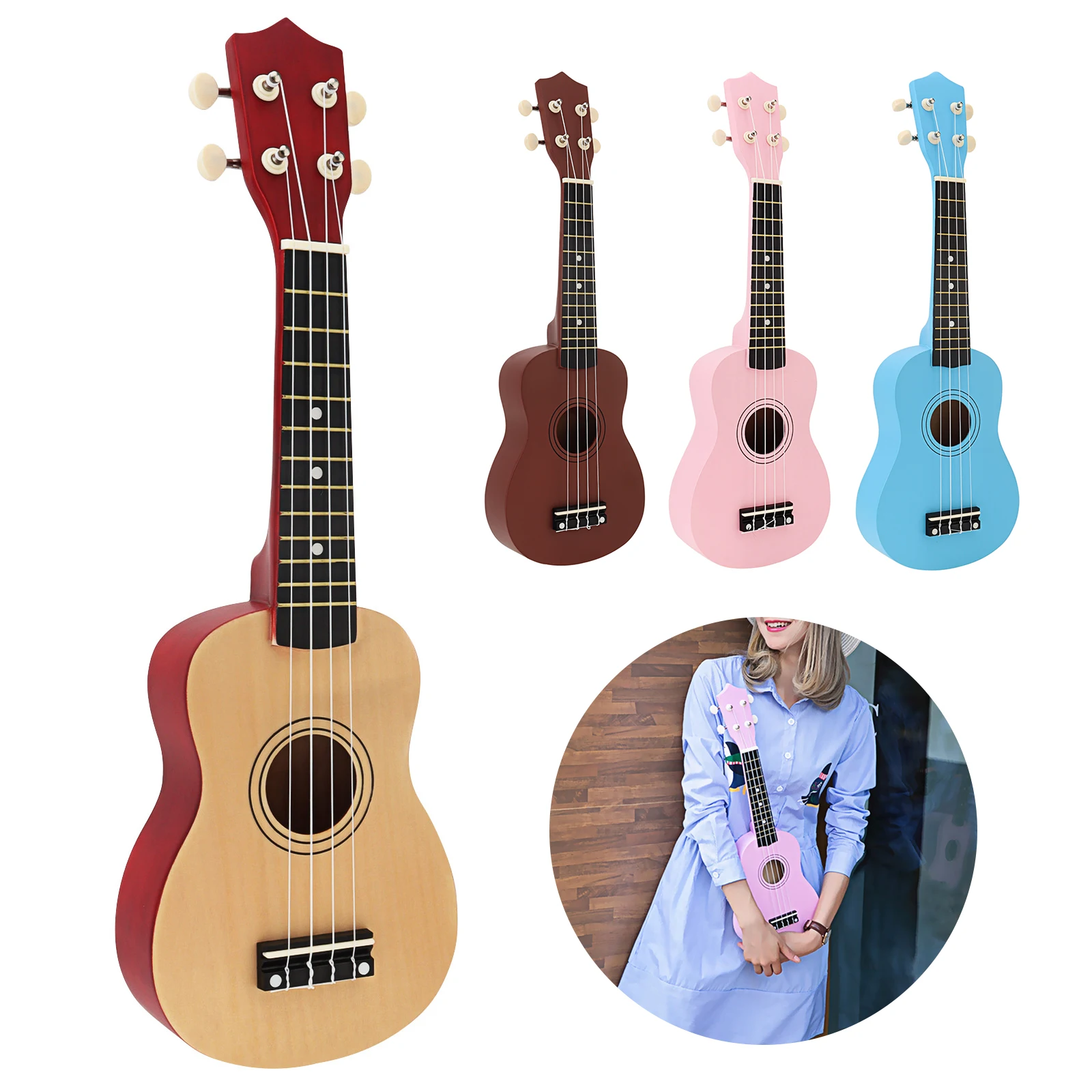 21 Inch Soprano Ukulele Beginners Children Christmas Gifts Hawaii Four String Guitar +String+Pick