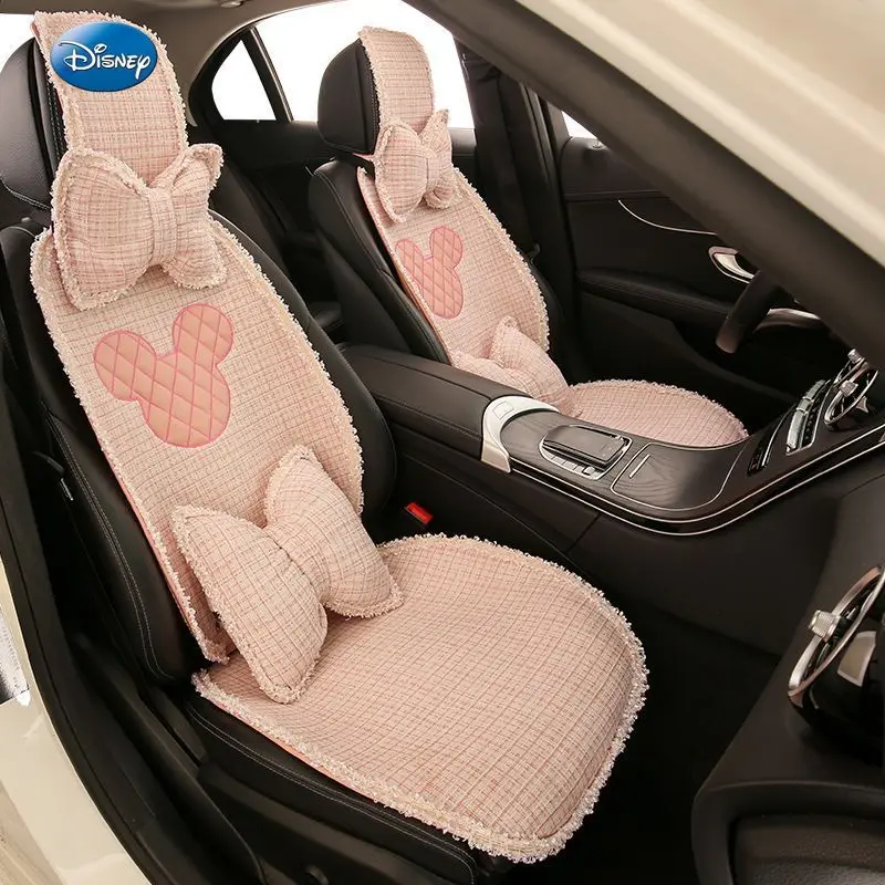 

Disney cartoon linen lace small fragrance style Mickey car seat cushion non-slip small waist seat cushion all seasons cute women
