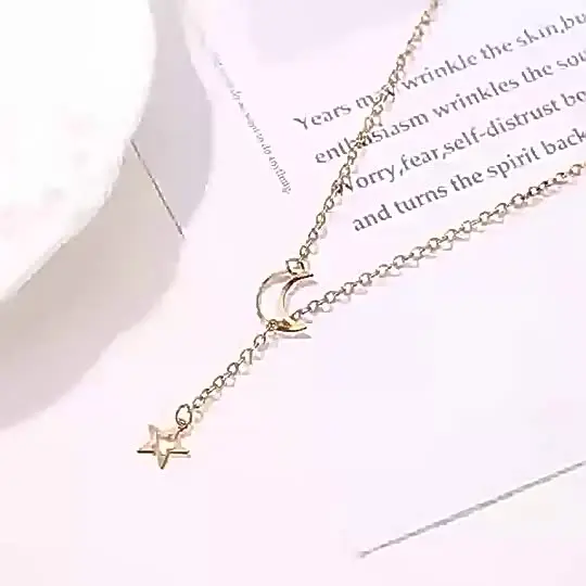 New Simple Moon Star Pendant Choker Necklace Simple Gold Color Alloy Charm Chain Collares Necklace For Women Party Jewelry