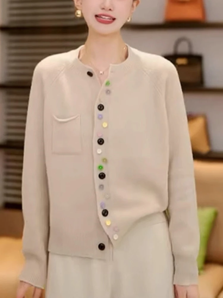 

Soft Comfortable Skin-friendly Knitted Open Cardigan with Buttons Long Sve Slimming Top for Women Autumn Faion