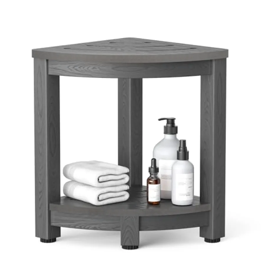 

Corner Shower Stool for Inside Shower, Waterproof Shower Caddies for Shaving Legs, 2-Tier Bath Bench with Storage Shelf for Bat