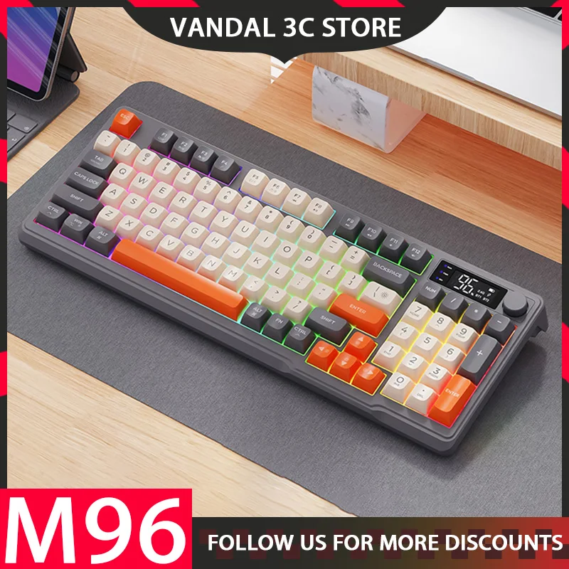 

M96 Wireless Keyboard Bluetooth Free Wolf Gaming Keyboard Dual-Mode Multi-Device Connection Electronic Screen Ergonomics Gaming