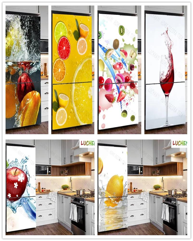 Papel de parede  wine glass orange star fruitwater refrigerator sticker  door stickerkitchen fridge wallpaper mural , home decor