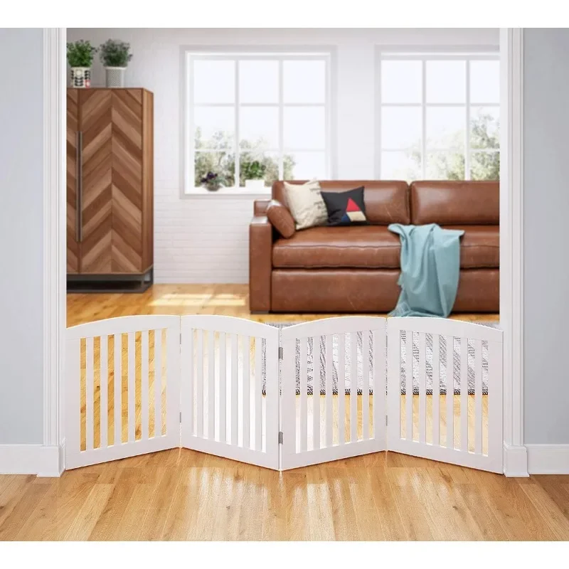 

Wooden Pet Gate Foldable 24 Inch, 4 Panel Step Over Dog Fence for Doorways House Containment for Dogs