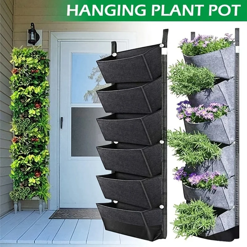 

6 Pockets Garden Wall Hanging Planting Bags Vegetable Green Plant Grow Planter