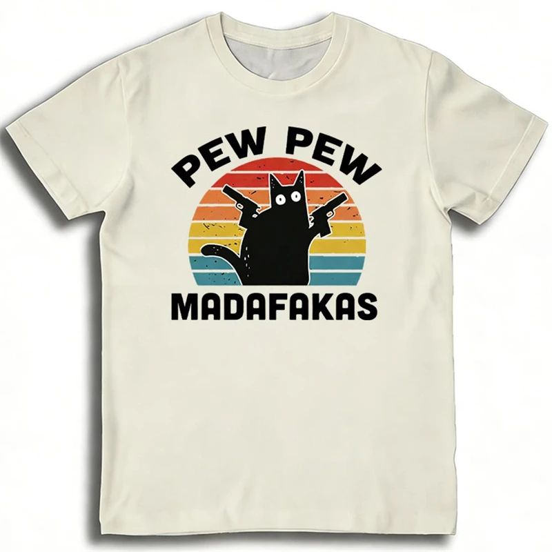 Pew Pew Madafakas Cat With Two Guns T Shirts For Men Fashion Trendy Short Sleeve 3D Printed T-shirts Loose Streetwear Tees Tops