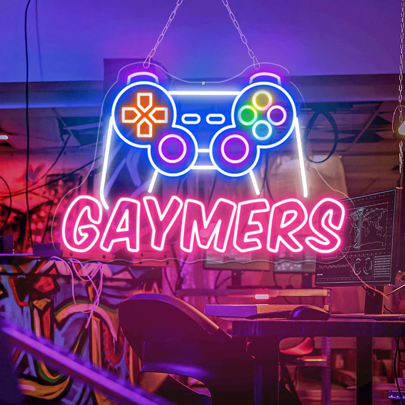 Gaymer-ゲーマー向けのネオンライトのサイン,パーソナライズされたlgbt常夜灯,ゲームルーム,壁の装飾,芸術,カスタムギフト