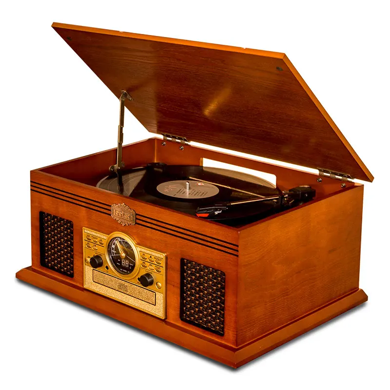 wooden vintage FM Analog Tuning/CD music center record player,Blue-tooth and Built-in Stereo Speakers vinyl turntable