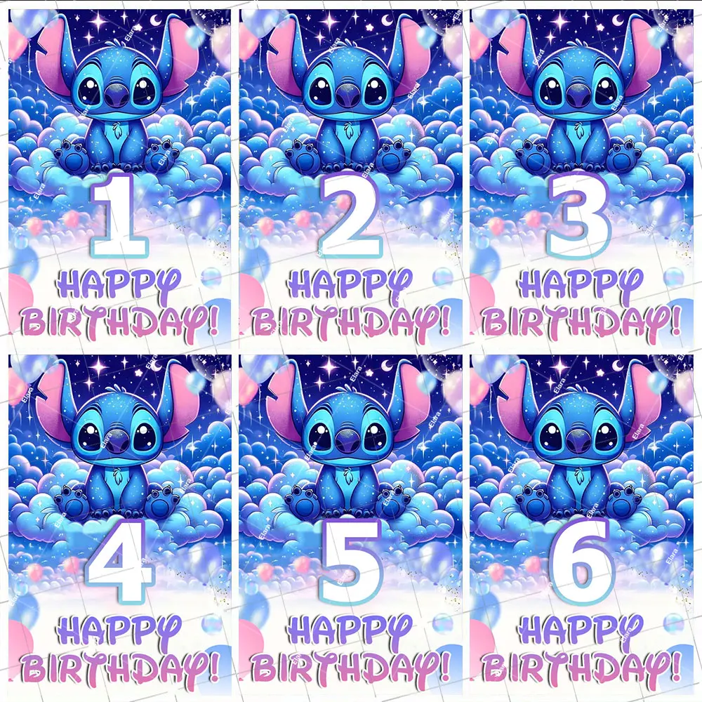 

﻿Cartoon Lilo & Stitch Children's Happy Birthday Baby Shower Party Decor Personalize Customized Age Backdrop Door Cover Banner