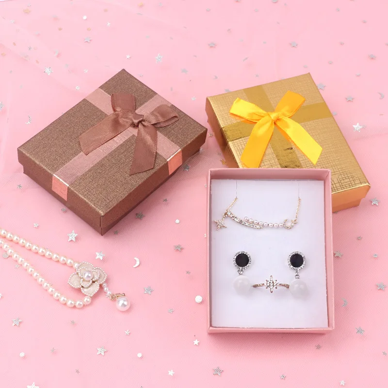 

12pcs Cardboard Jewelry Set Bow Gift Box Ring Necklace Bracelets Earring Gift Packaging Boxes With Sponge Inside Rectangle