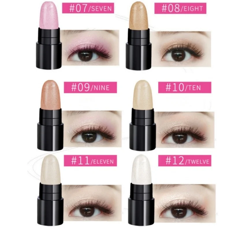 Highlighter Glitter Eyeshadow Pencil Long Lasting Glitter Shimmer Eye Shadow Stick Pen Women Eyes Cosmetic Makeup Tool 12Pcs/Set
