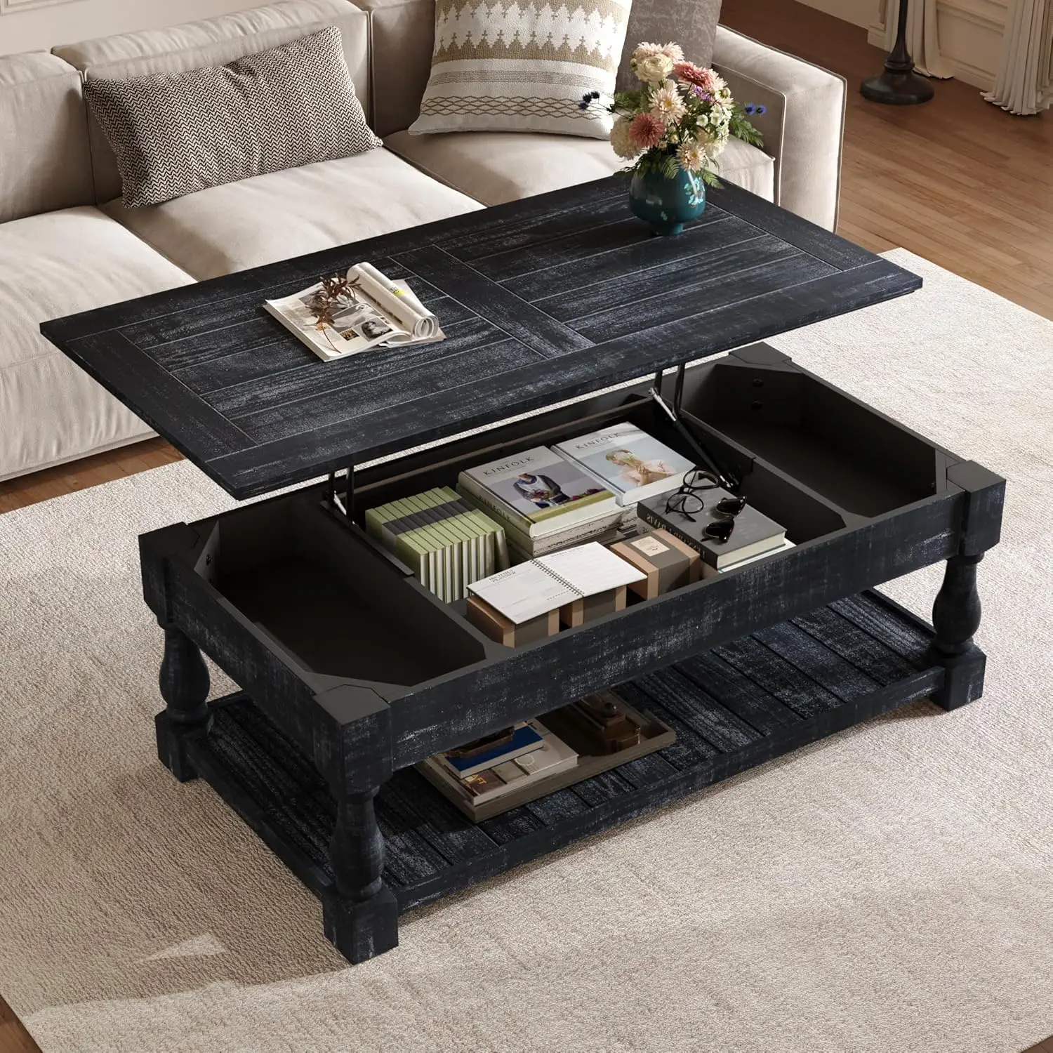 

Lift Top Coffee Table with Storage,47.24" Solid Wood Coffee Tables with Lifting Top,3 Hidden Storage Trays and Open, Customized