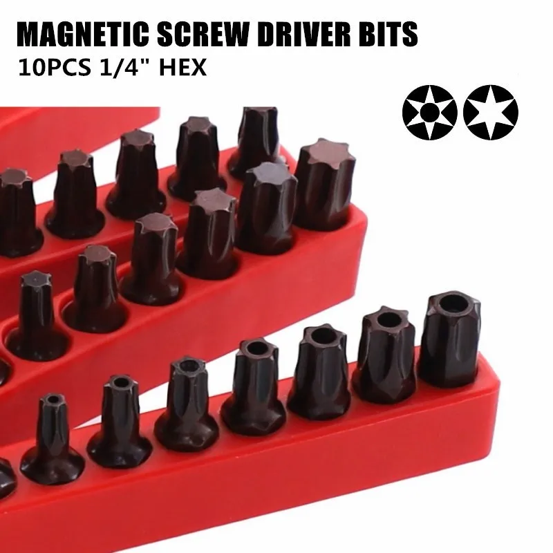 

10pcs Torx Screwdriver Bits With Hole Magnetic Set T20 T25 T6-T40 1/4''Hex Shank Electric Screw Driver Star Bit Woodworking Tool