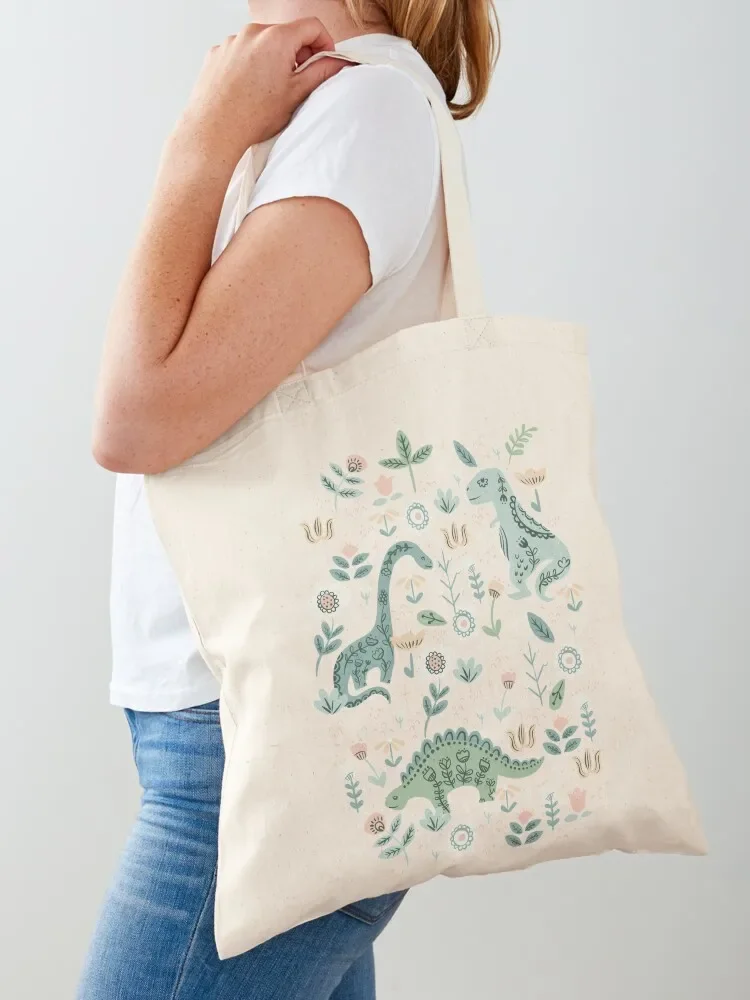 

Folk Floral Dinosaur Tote Bag Women's bags eco bag folding Women's shopper Women's bag