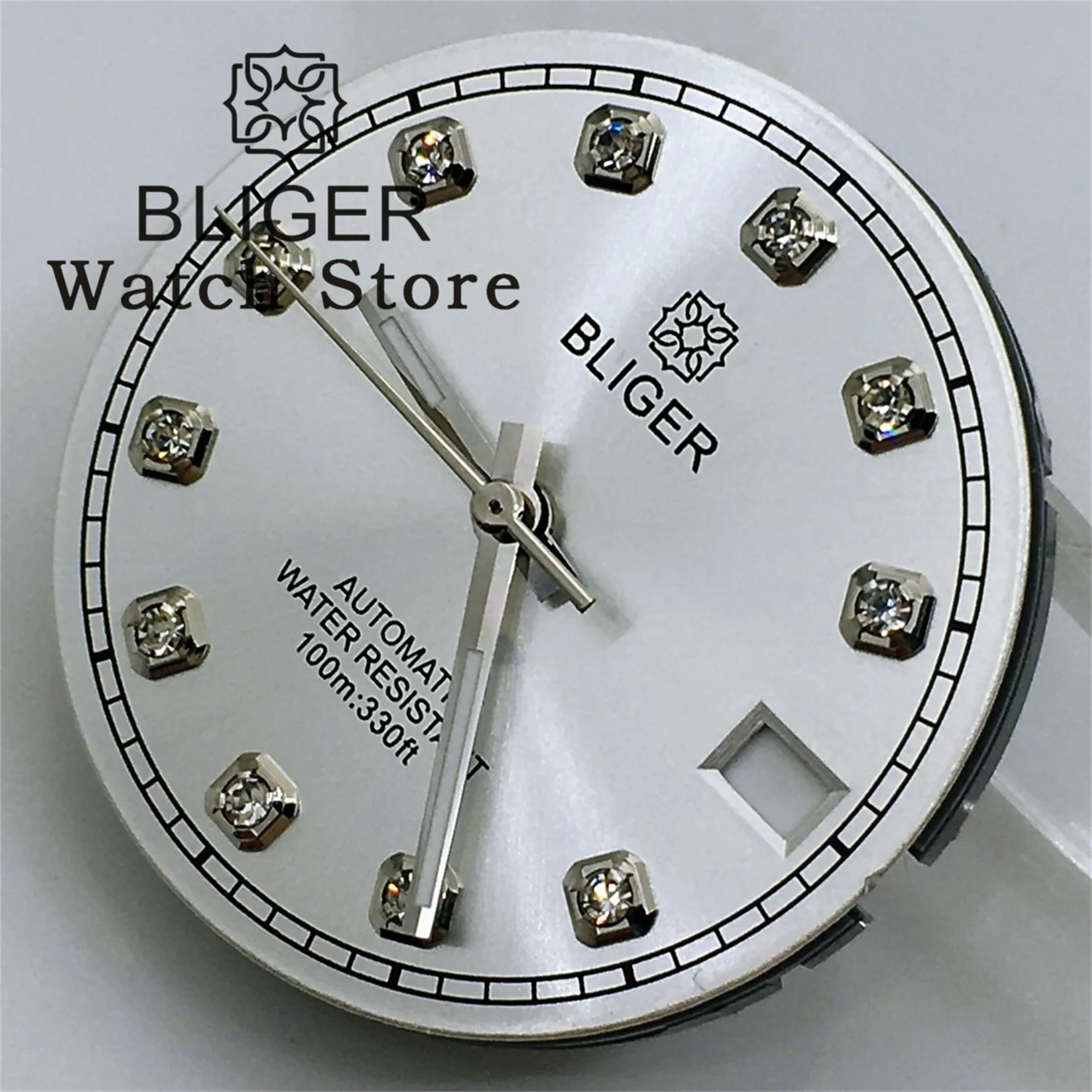 BLIGER/NO Logo 29mm Sunburst Watch Dial With Hands Green Pink Sky blue gold Dial With Diamond Index Date Fit NH35 NH36 Movement