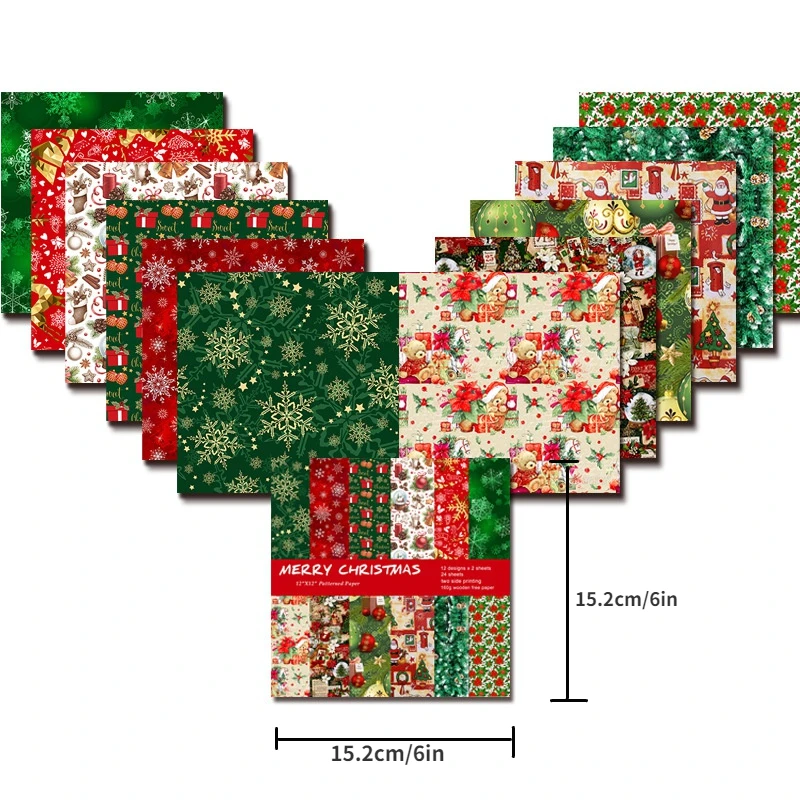 Merry Christmas Paper Pad Assorted Pattern Decoupage Paper Single-Sided Vintage Scrapbooking DIY Decorative Cardmaking Supplies