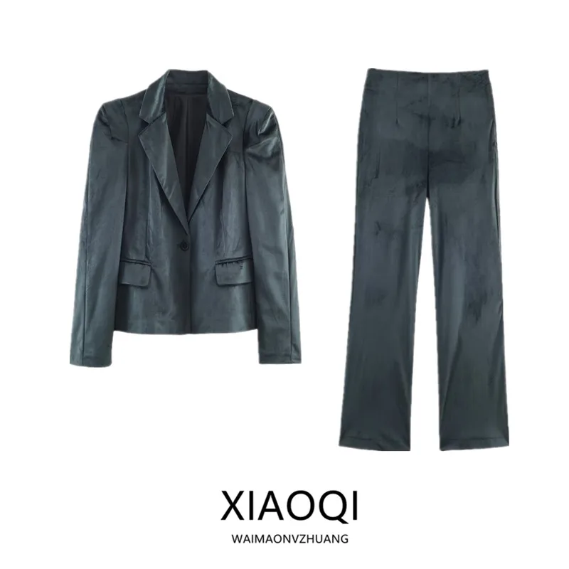 

Новое зимнее поступление, женский бархатный облегающий костюм, длинные брюки со средней талией, комплект Faion, коллекция осень-зима 2023 г.