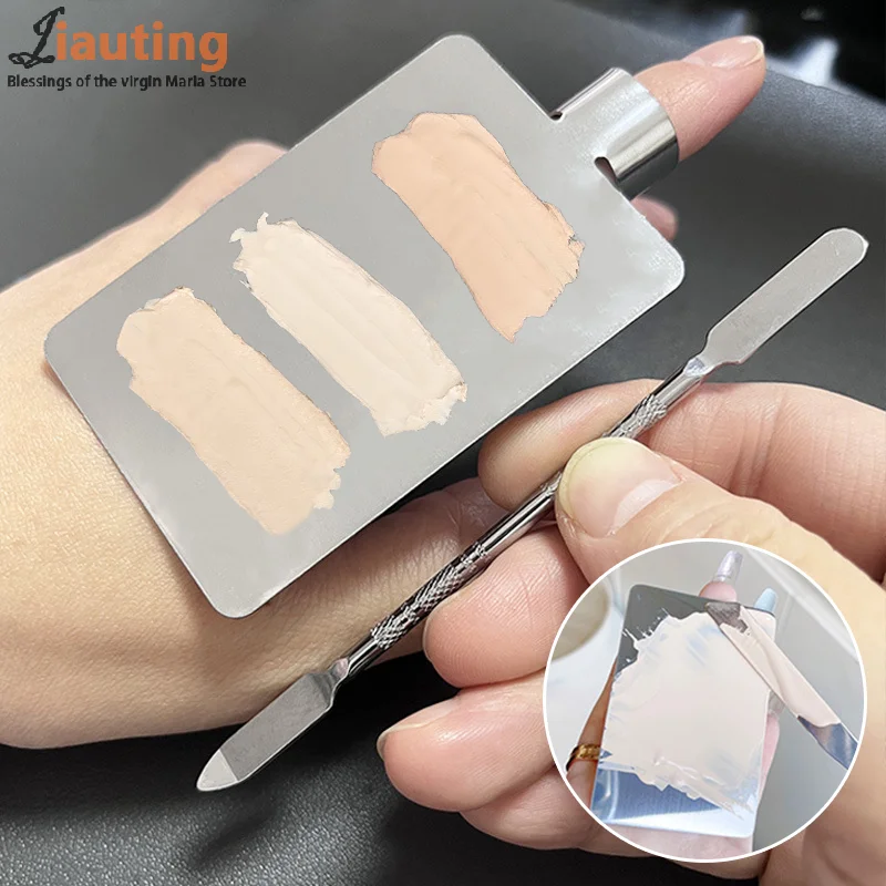 

Makeup Mixing Palette Foundation Lipstick Eye Shadow Stainless Steel Mixer Palette With Spatula Beauty Tools Nail Art Palet