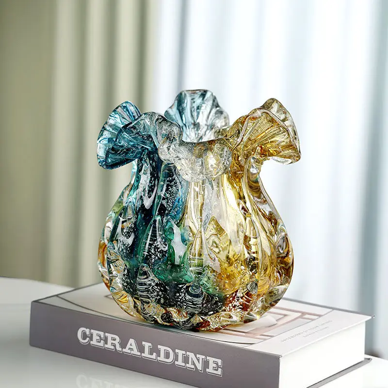Light luxury gradient color glass vase home living room model room hydroponic green plant arrangement vase money bag art ornamen