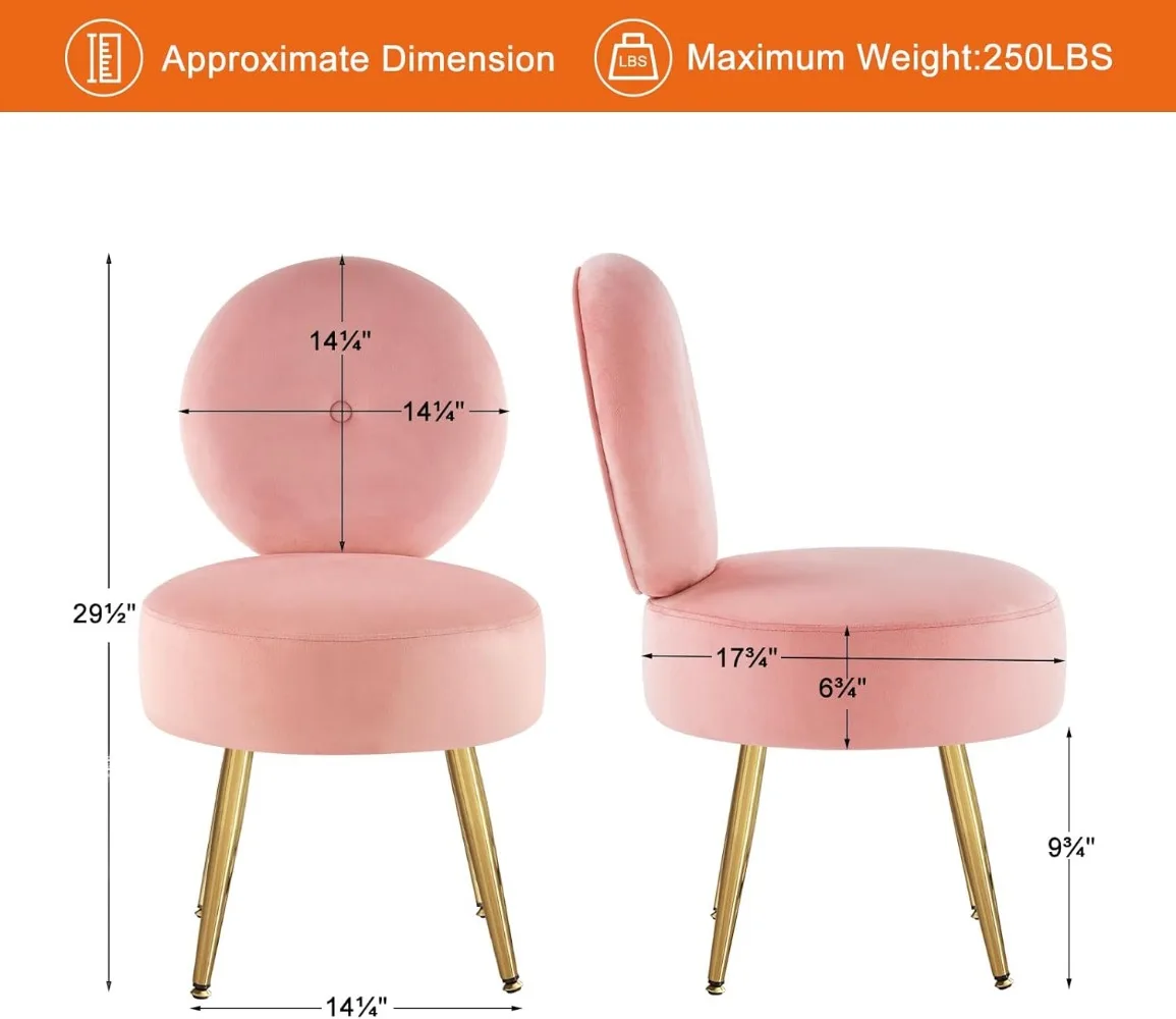 Furniliving with Back Makeup Chair for Vanity with Metal Legs, Mid Century Living Room Chair, Modern Chair for, Bedroom(Pink)