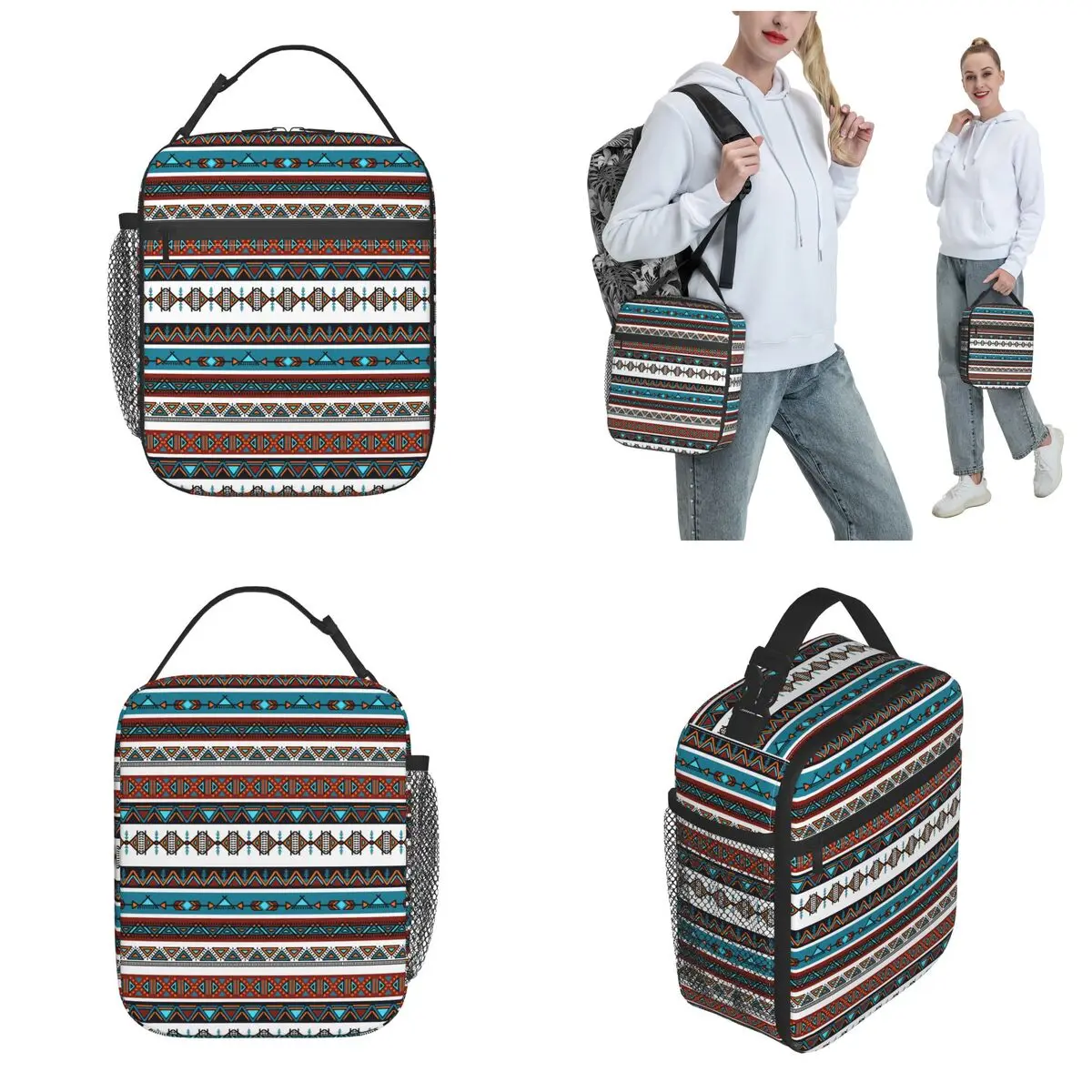 Mexicaanse Boho Art Product Geïsoleerde Lunch Tas Werk Zuidwesten Aztec Tribal Opslag Voedsel Doos Mode Koeler Thermische Bento Box