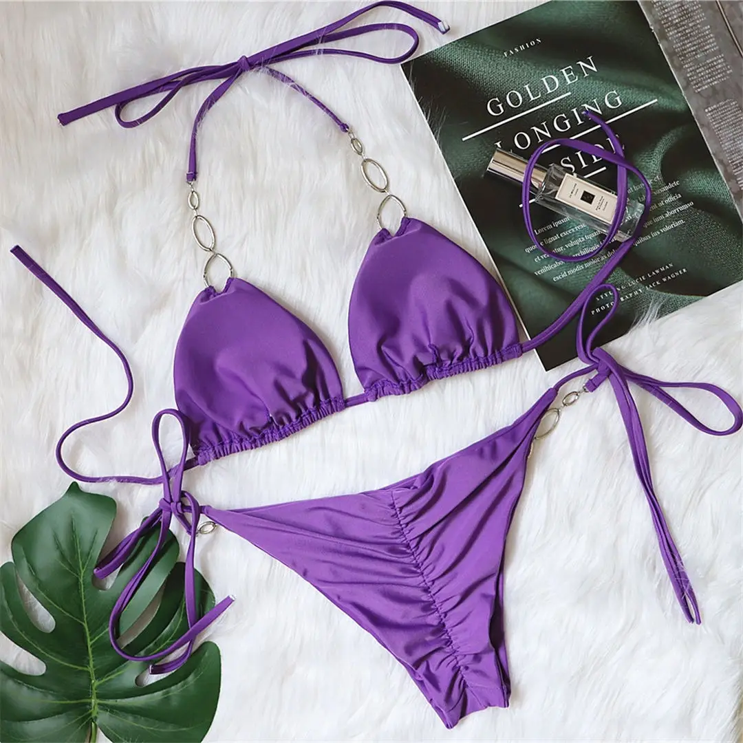 Halter Diamond Bikini Damen-Badeanzug Zweiteiliger Bikini-Set Scrunch Butt Brasilianischer Badeanzug Badebekleidung V2337 – Detail 32