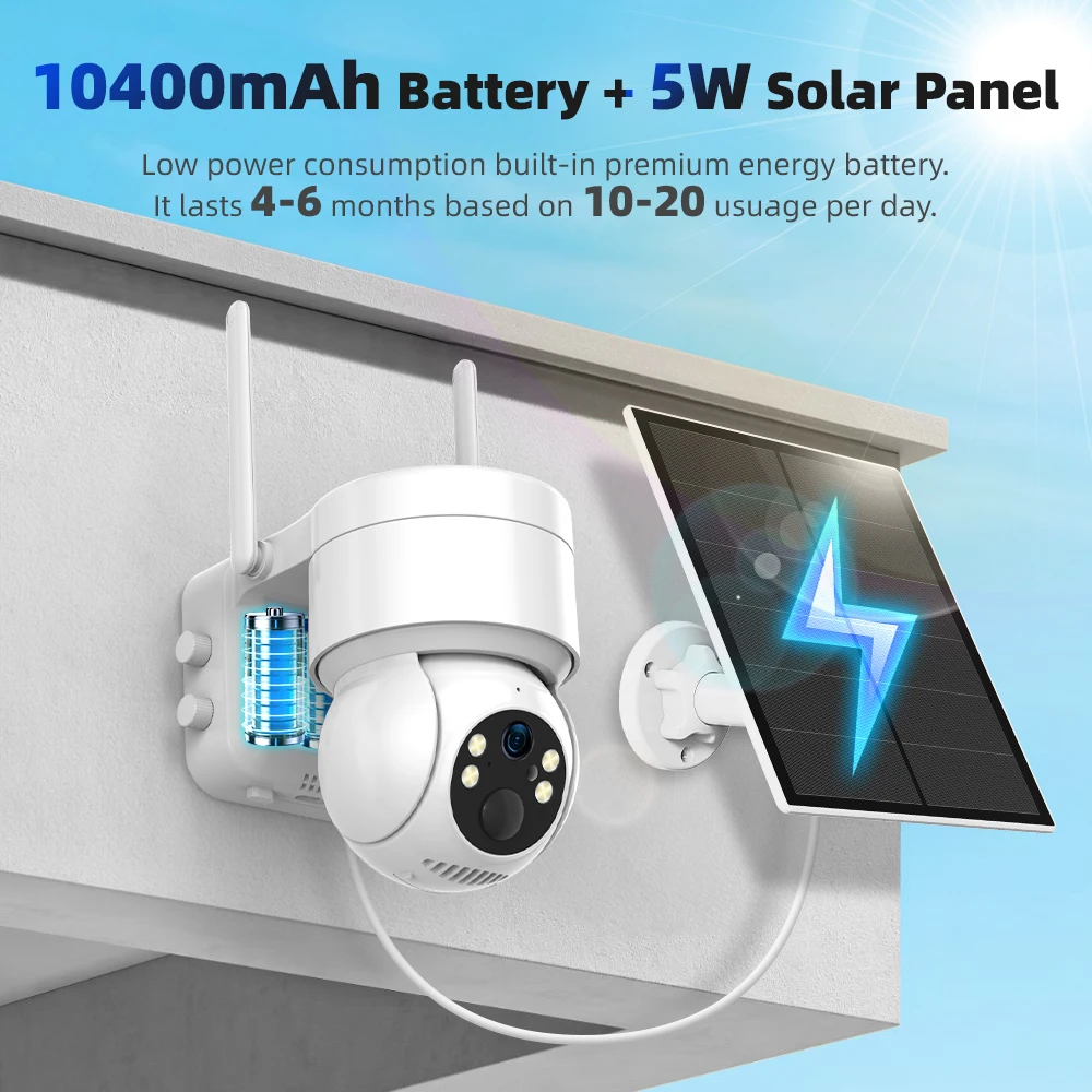 2K 3MP Tuya Smart Life 4G Cellular Rechargeable Battery Solar Outdoor Siren Spotlight PTZ PIR Surveillance Security CCTV Camera