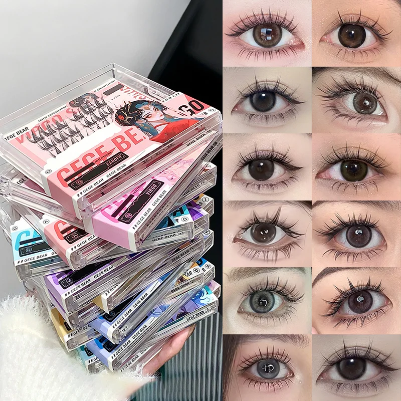 ขนตาปลอมแบบไม่มีกาว Gege Bear — 12 สไตล์ราศี ลุคการ์ตูนธรรมชาติ แถบใส ส่วนขนตาดอกทานตะวันสําหรับส่วนบน