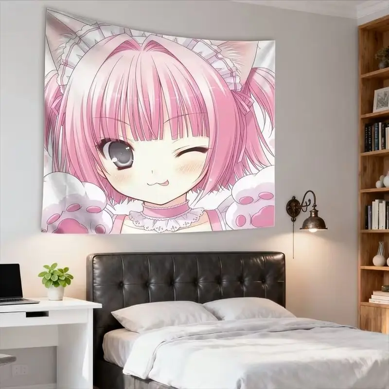 VIKAMA Anime Angel Girl Tapestry, Cute Lolita Dreamy Art Wall Hanging Decor, Bedroom and Dorm Room Home Decoration