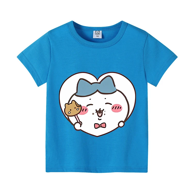 Chiikawas Children Short Sleeves Cute Cartoon T-shirt Boy Girl Cotton T Shirt Tops Kawaii Summer Round Neck Tees Kids Clothes