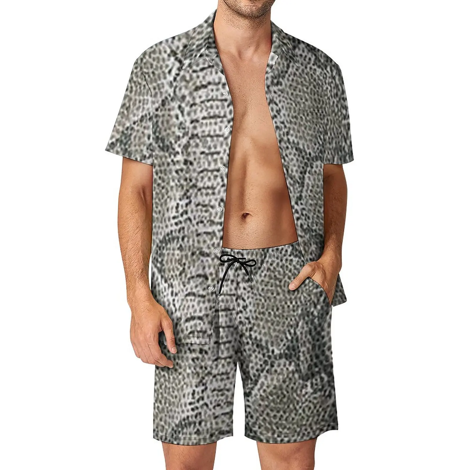 Ensembles de chemises imprimées en peau 3D pour hommes, chemise à manches courtes, short de plage respirant, olympiques hawaïens streetwear, vêtements d'été, mode salle