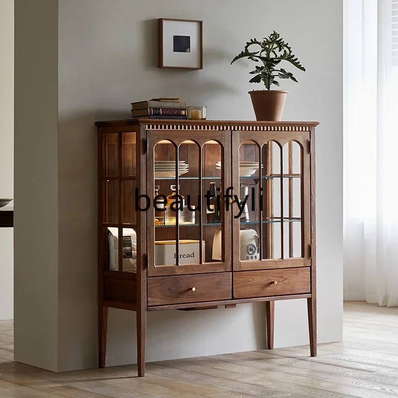 

Винный шкаф из цельного дерева, стеклянный винный шкаф, ретро-витрина с лампой, фигурный керамический шкаф для хранения