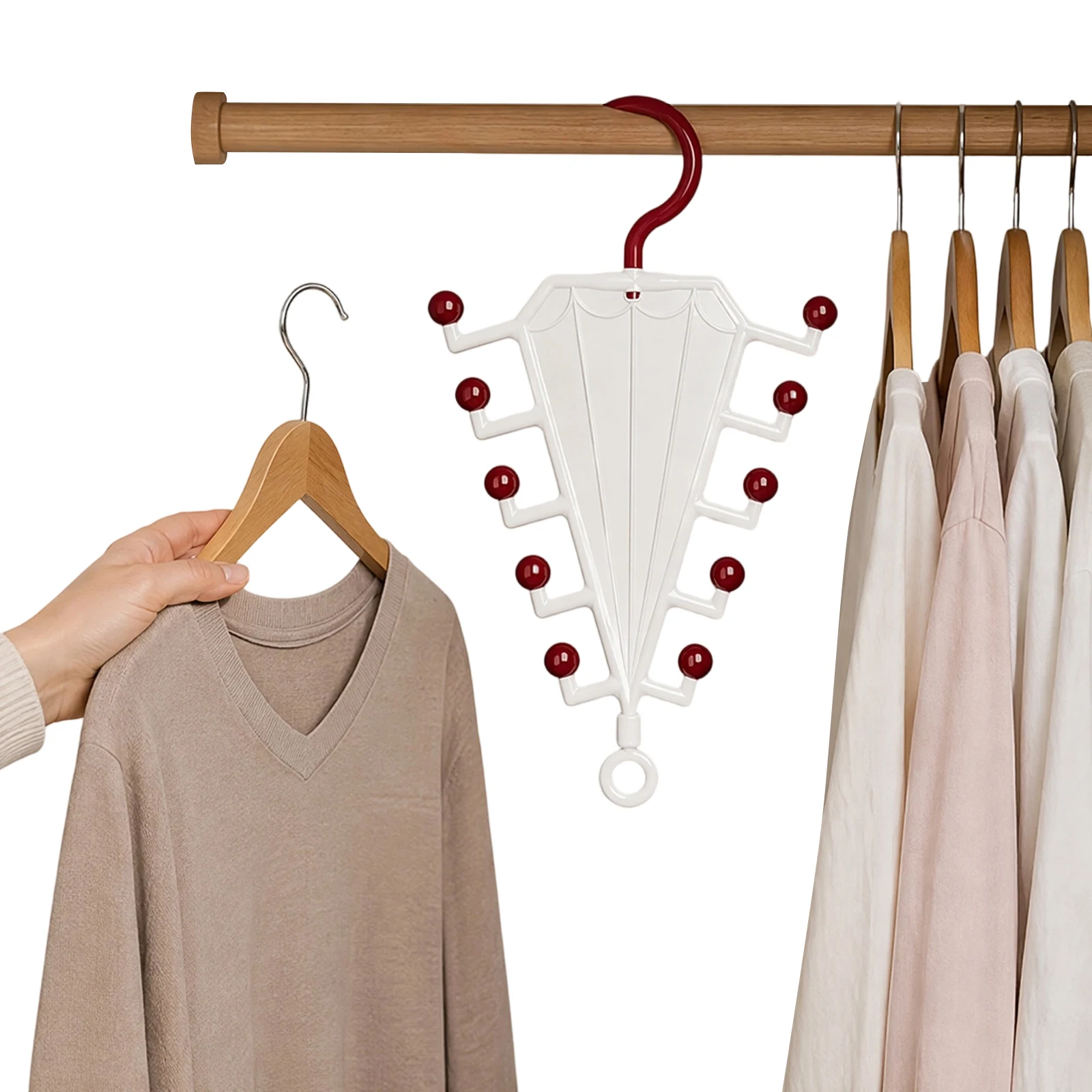 Space-Saving Hanger Holder with 10 Anti-Slip Hooks Multi-Layer Vertical Storage Rack for Hats Scarves Belts Bags and Ties