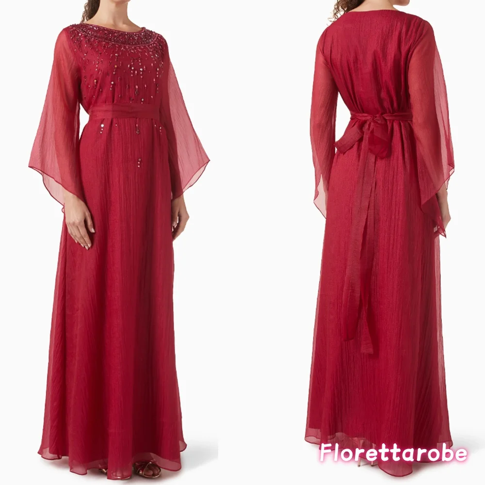 

Роскошные вечерние платья по индивидуальному заказу с круглым вырезом и длинными рукавами, украшенные бисером и кристаллами, вечерние платья трапециевидной формы, платья для выпускного вечера до щиколотки