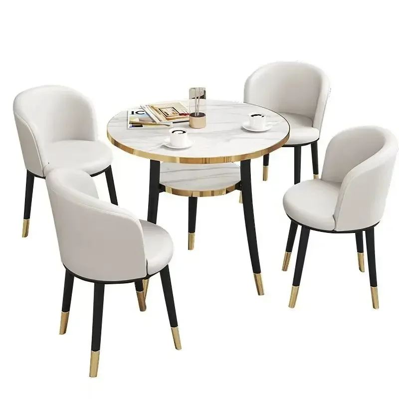 Best Round Tables for Events Party Metal Table Legs Wooden Top 4 Seater Dining Table and Chair Set for Nordic Restaurant Cafe